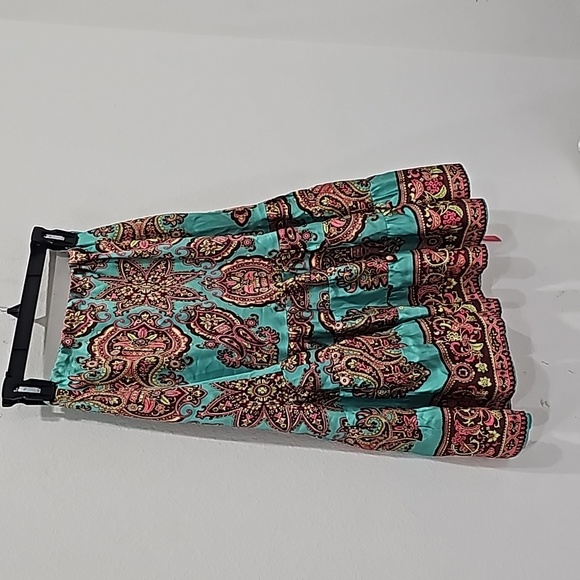 Tibi Paisley Skirt, draw string skirt Size 4 with slide hooks Green Pink brown - Picture 11 of 11